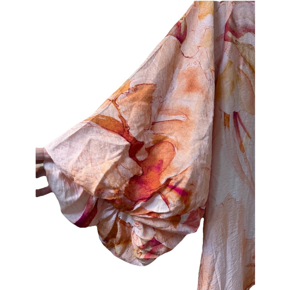H&M Women's Ramadan Kaftan Maxi Dress Size L Oversized Artsy Watercolor Pink - Picture 3 of 10